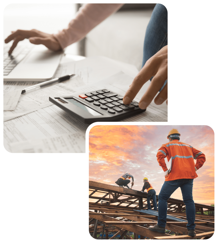 Contractors working on the field and in the office